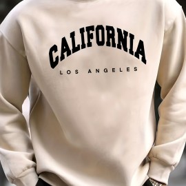 California Print Trendy Sweatshirt, Men's Casual Graphic Design Slightly Stretch Crew Neck Pullover Sweatshirt For Autumn Winter
