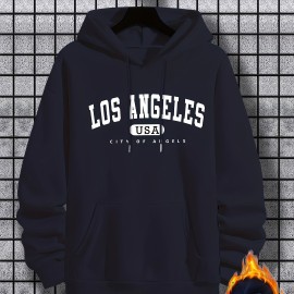 Los Angeles Print Hoodie, Cool Hoodies For Men, Men's Casual Graphic Design Pullover Hooded Sweatshirt With Kangaroo Pocket Streetwear For Winter Fall, As Gifts