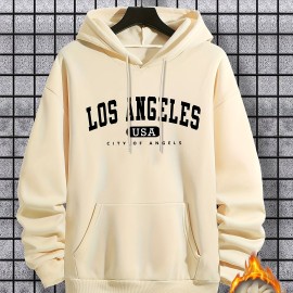 Los Angeles Print Hoodie, Cool Hoodies For Men, Men's Casual Graphic Design Pullover Hooded Sweatshirt With Kangaroo Pocket Streetwear For Winter Fall, As Gifts