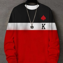 Color Block Trendy Sweatshirt, Men's Casual Graphic Design Slightly Stretch Crew Neck Pullover Sweatshirt For Autumn Winter