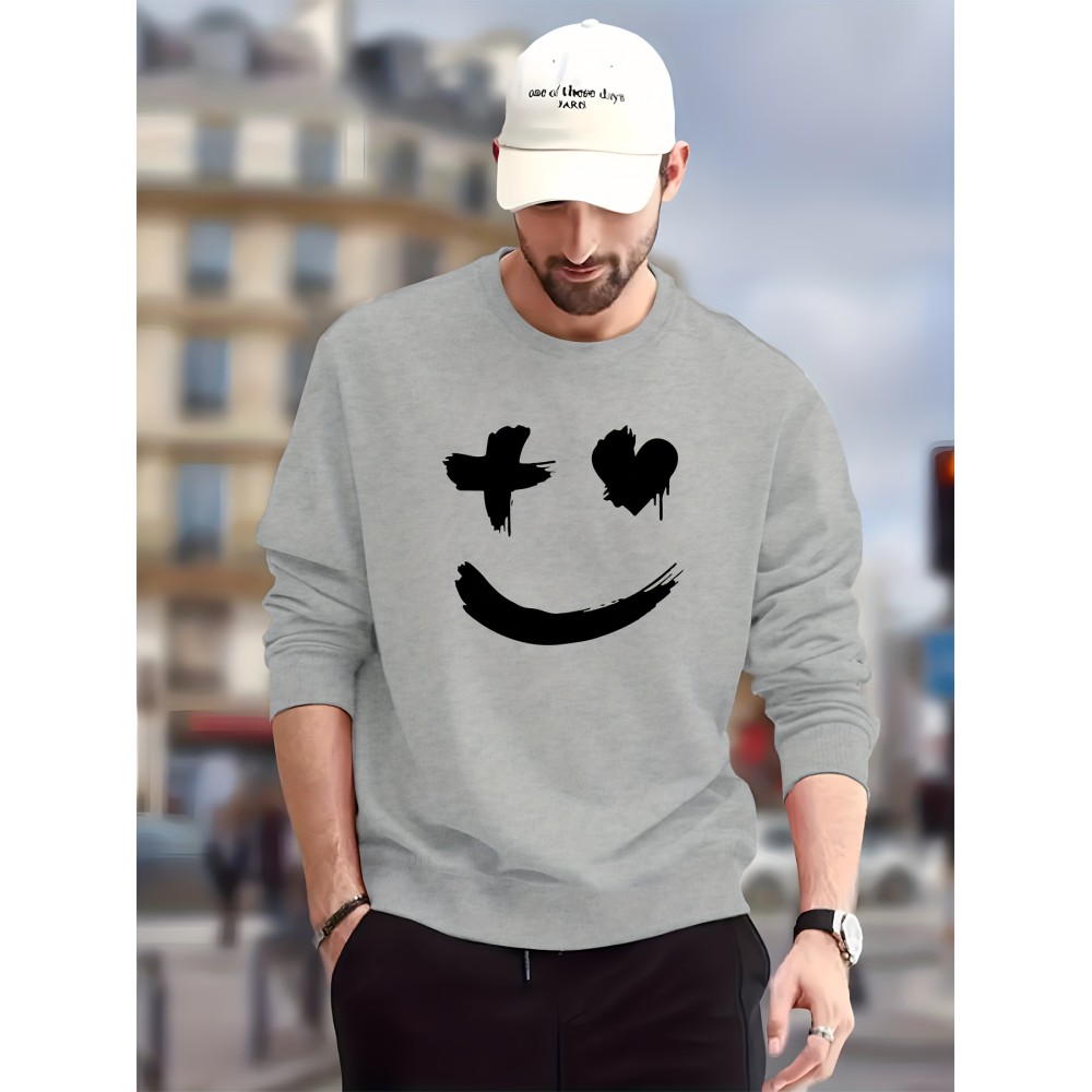 Trendy Grimace Print Men's Crew Neck Long Sleeve Sweatshirt, Casual Wear, Graphic Pullover, Men's Clothing For Spring Fall Winter