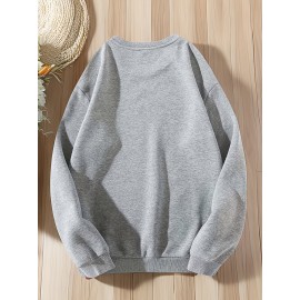 Trendy Grimace Print Men's Crew Neck Long Sleeve Sweatshirt, Casual Wear, Graphic Pullover, Men's Clothing For Spring Fall Winter