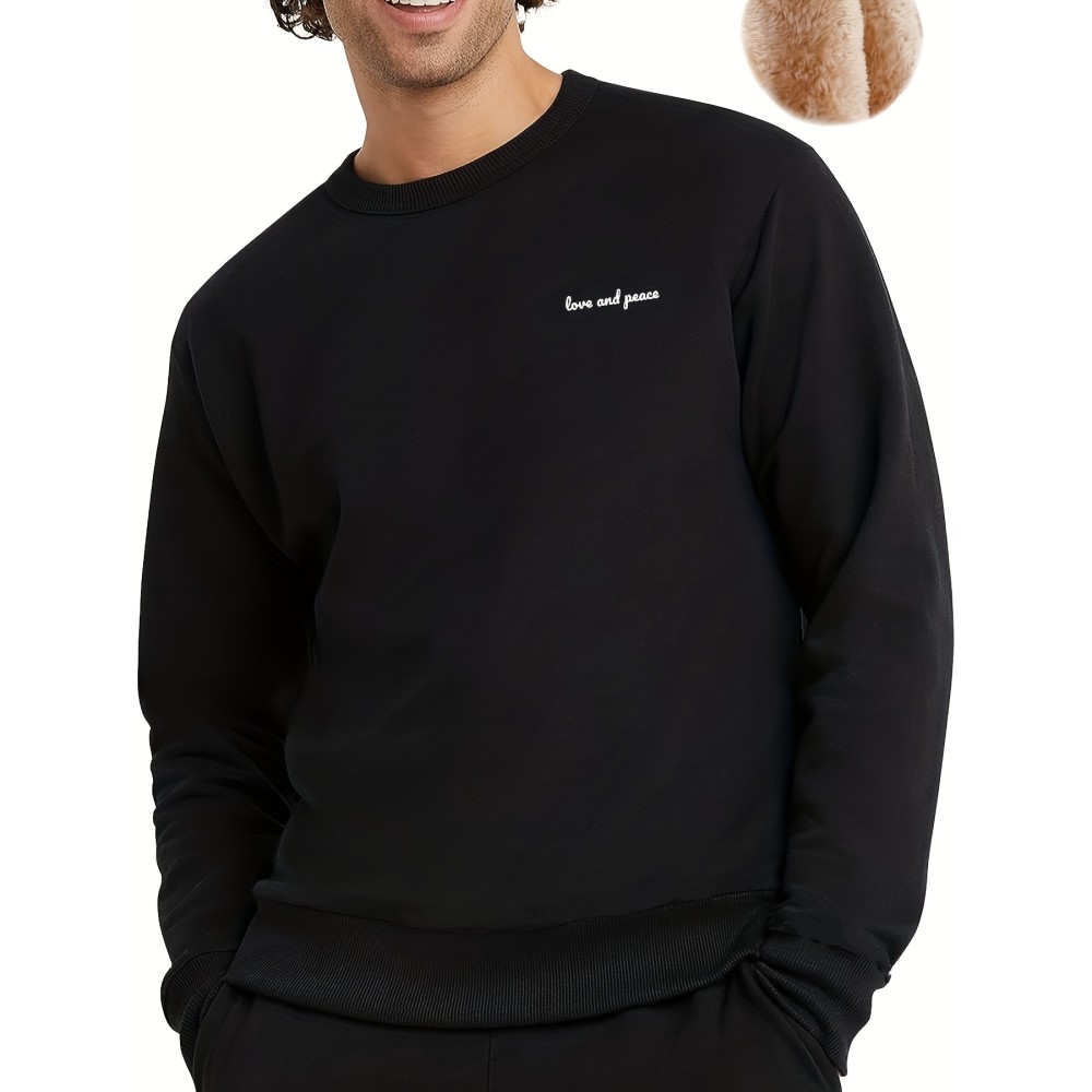Love And Peace Print Trendy Sweatshirt, Men's Casual Graphic Design Crew Neck Pullover Sweatshirt For Men Fall Winter - Image 2