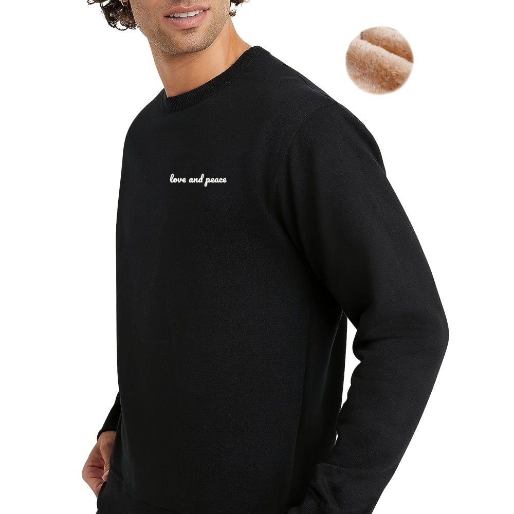 Love And Peace Print Trendy Sweatshirt, Men's Casual Graphic Design Crew Neck Pullover Sweatshirt For Men Fall Winter - Image 4