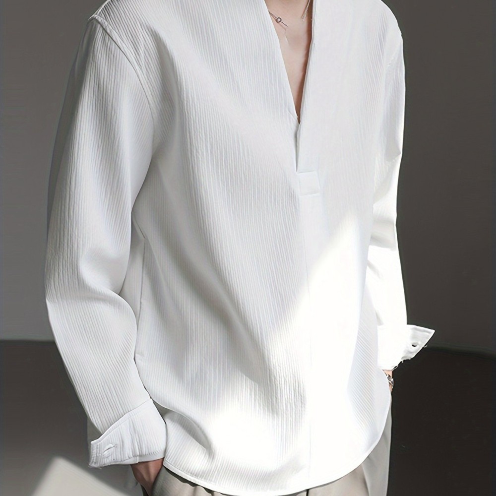 Men's Shirt Top V Neck Loose Long Sleeve Closure Male Casual Shirt For Men Daily Vacation Streetwear - Image 6