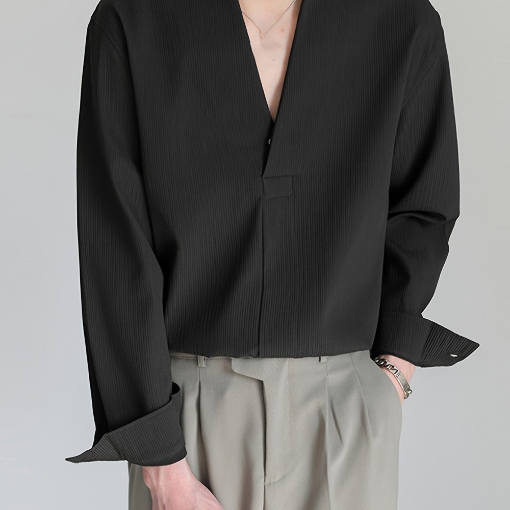 Men's Shirt Top V Neck Loose Long Sleeve Closure Male Casual Shirt For Men Daily Vacation Streetwear - Image 7