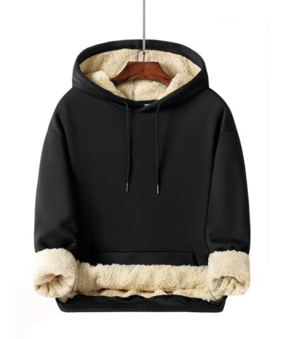 Cool Fleece Hoodies For Men, Men's Casual Solid Design Pullover Hooded Sweatshirt With Kangaroo Pocket Streetwear For Winter Fall, As Gifts