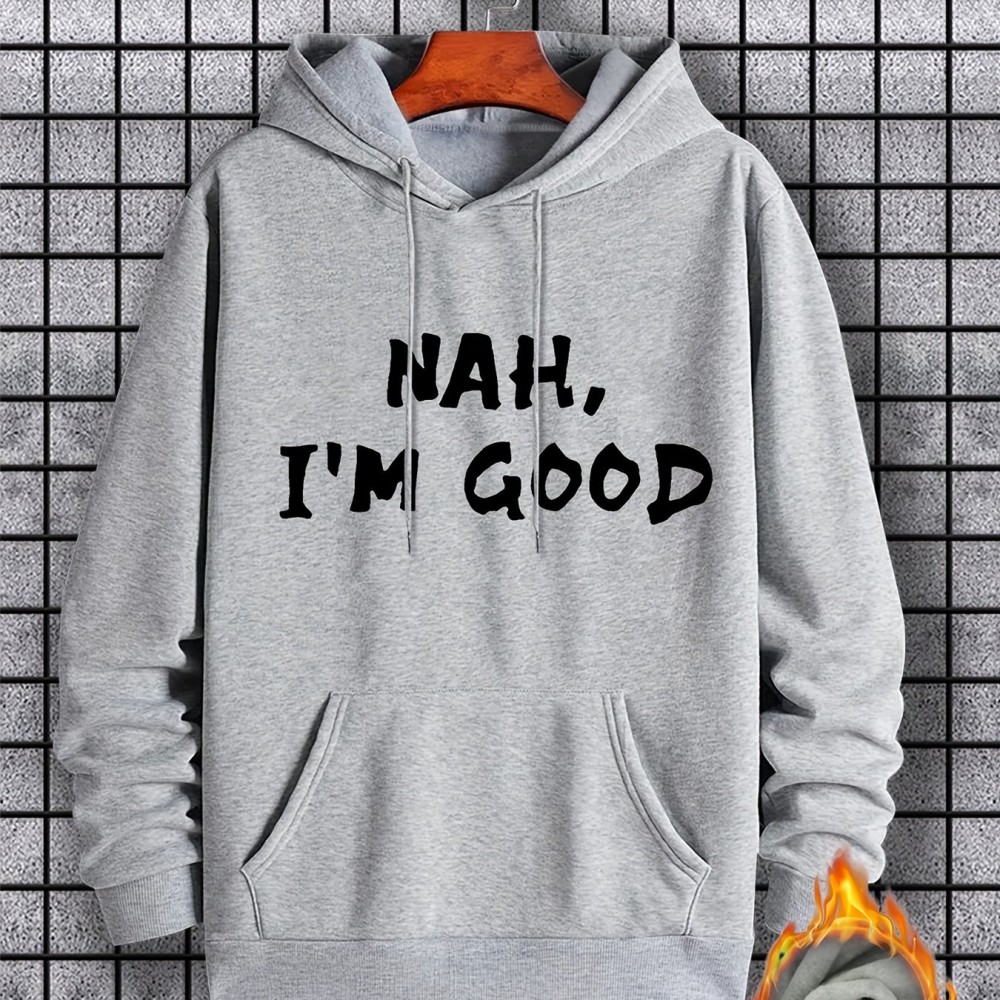 I'm Good Print Hoodie, Cool Hoodies For Men, Men's Casual Graphic Design Pullover Hooded Sweatshirt With Kangaroo Pocket Streetwear For Winter Fall, As Gifts - Image 11