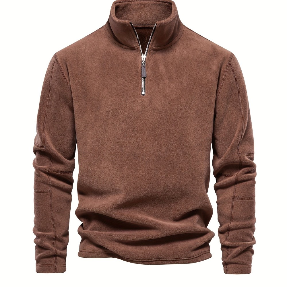 Men's Corduroy Stand Collar Zip Up V Neck Sweatshirt Pullover For Men Solid Sweatshirts For Winter Fall Long Sleeve Tops - Image 8
