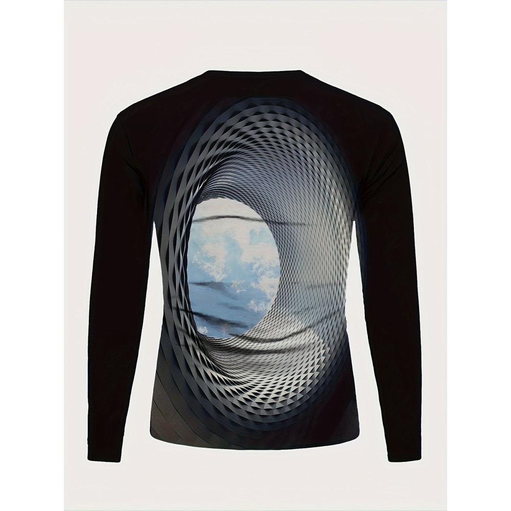 3D Geometric Print Men's Trendy Graphic Long Sleeve Fit T-shirt, Spring Fall - Image 2